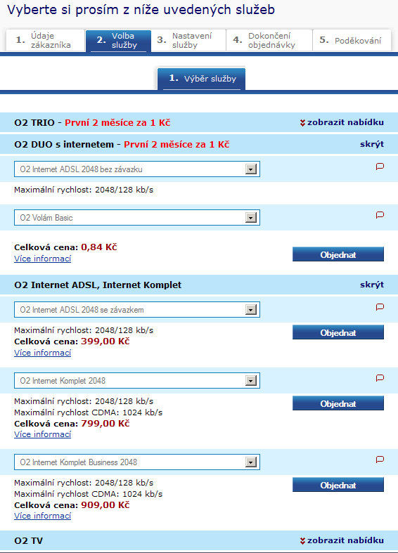 O2 - detaily služeb na webshopu