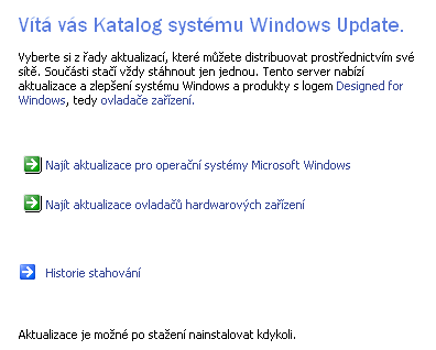 Windows Update - Katalog systému Najít