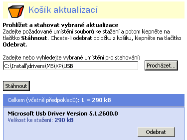 Windows Update - Košík aktualizací