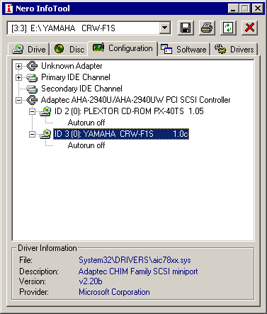 Nero Info Tool a Yamaha F1S - SCSI