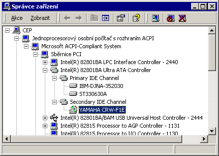 Yamaha F1E (ATAPI) ve správci zařízení