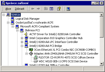 Pevný disk ve správci zařízení - přes SCSI redukci