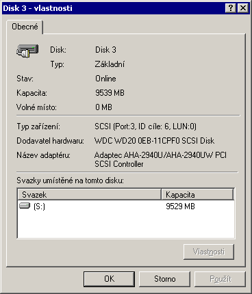 Vlastnosti disku - SCSI