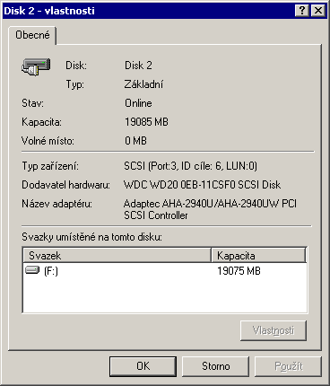 Vlastnosti skutečného 20 GB disku - SCSI