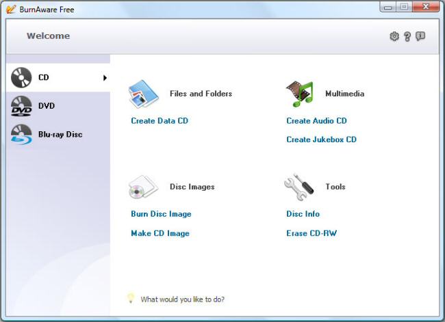 BurnAware free - vypalování na CD
