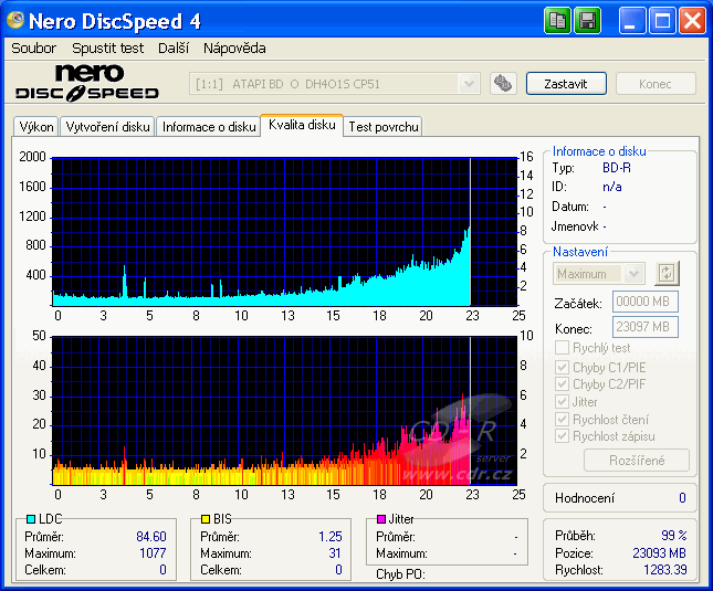 LiteOn DH-4O1S - CDspeed kvalita BD-R Imation 2×