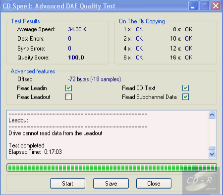 Teac CD-W548E Advanced DAE speed test