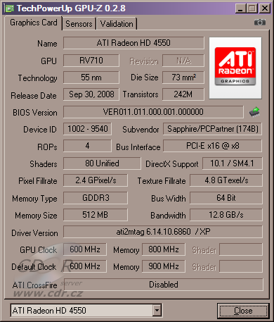 ATI Radeon HD 4550 v testu: GPU-Z