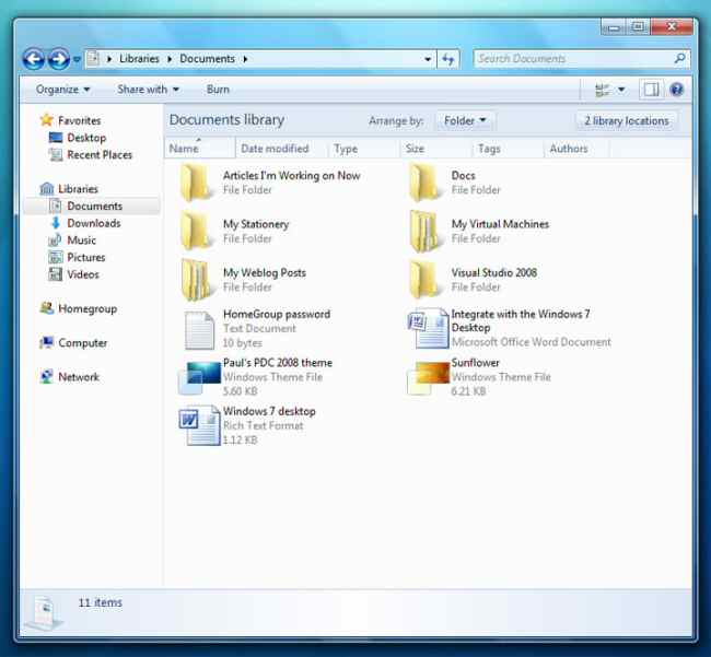 Windows 7 explorer Libraries