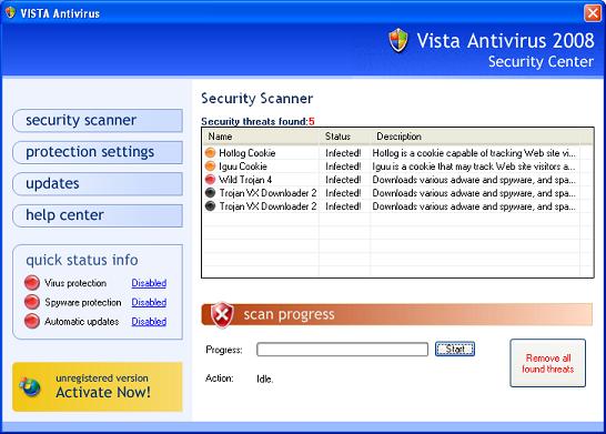 VISTA Antivirus - falešný antivir