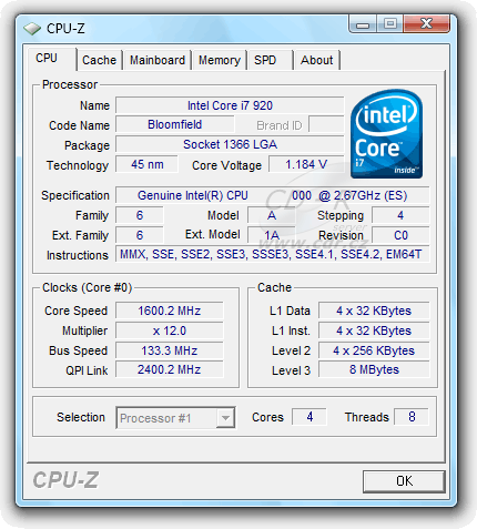 CPU-Z: Intel Core i7 920 Engineering Sample
