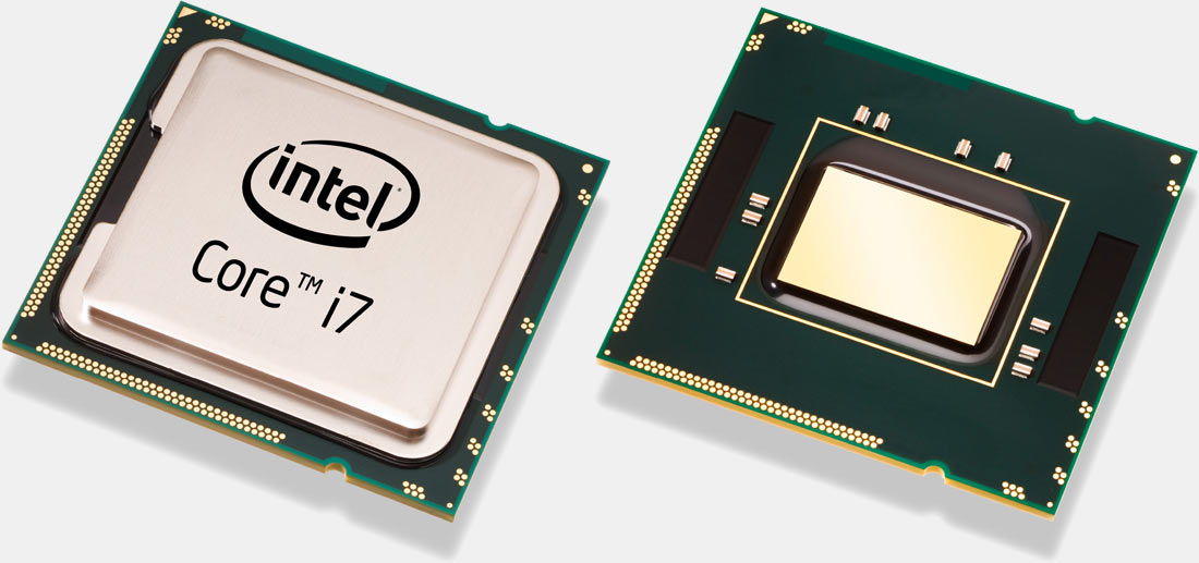 Intel Core i7 (vpravo bez heatspreaderu)