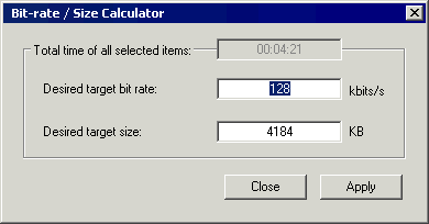 Nero Bitrate calculator