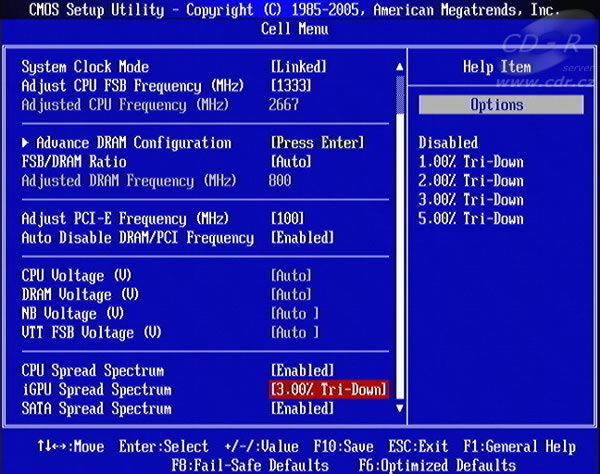 BIOS - Cell Menu, spodní část