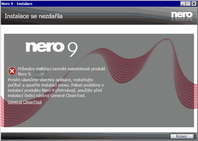 Nero 9 - Instalace se nezdařila