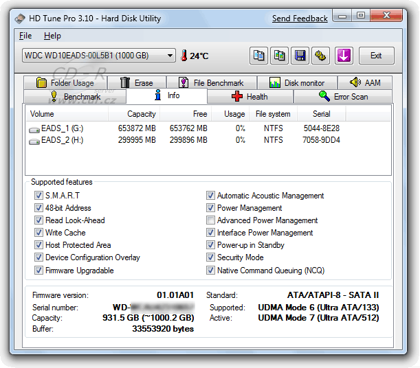 WD10EADS - HDTune Pro - informace