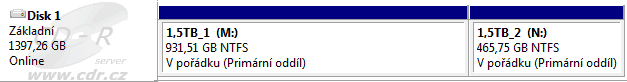 Dělení 1,5TB disku - Správce disků