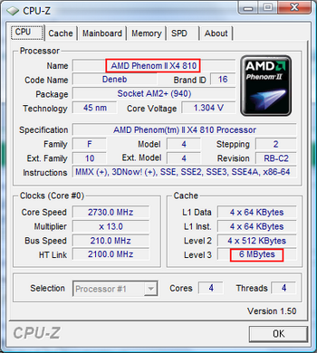 CPU-Z: Phenom II X4 810 - odemčení L3 cache na 6 MB