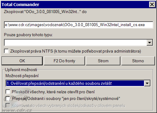 Total Commander 7.50 FB1 - dialog kopírování