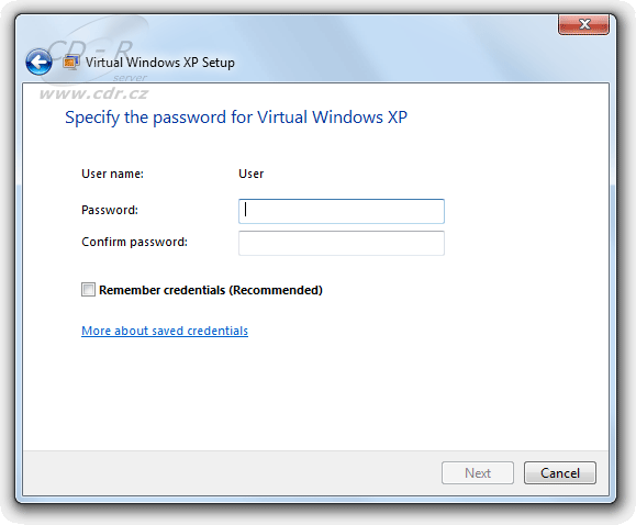 Virtual XP Mode - Setup - heslo