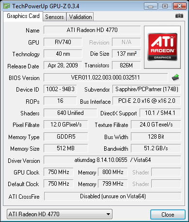 ATI Radeon HD 4770 v testu: GPU-Z