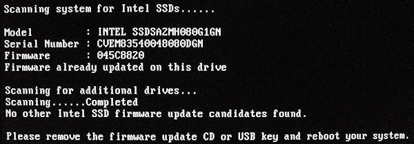Intel SSD Firmware Update - průběh