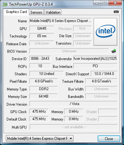 Acer Aspire 5810T Timeline: GPU-Z