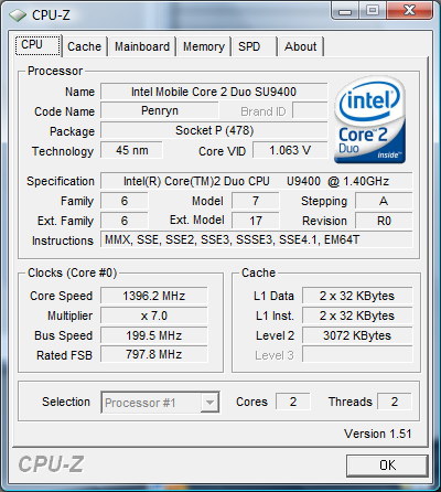 Acer Aspire 5810T Timeline: CPU-Z