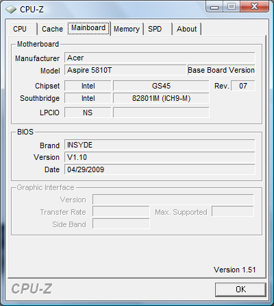 Acer Aspire 5810T Timeline: CPU-Z