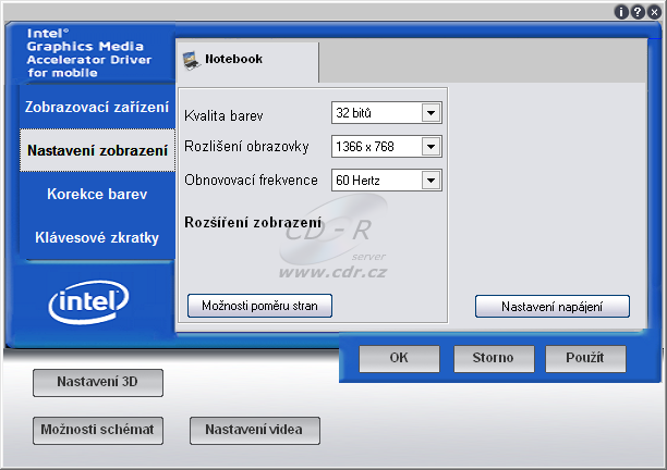 Acer Aspire 5810T Timeline: nastavení grafiky 