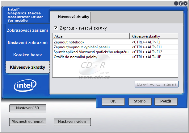 Acer Aspire 5810T Timeline: nastavení grafiky  