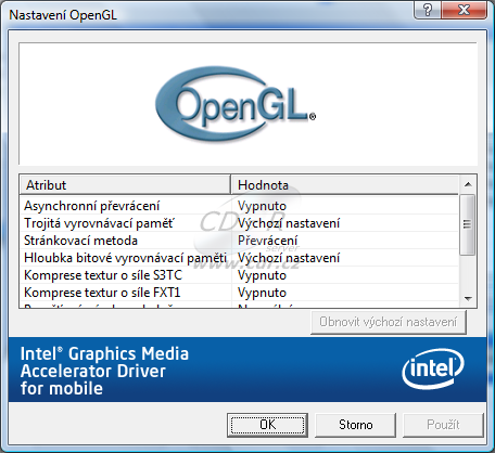 Acer Aspire 5810T Timeline: nastavení grafiky  