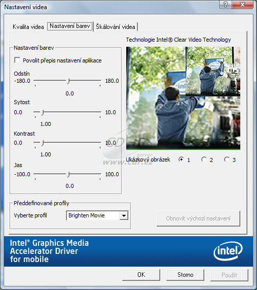 Acer Aspire 5810T Timeline: nastavení grafiky  