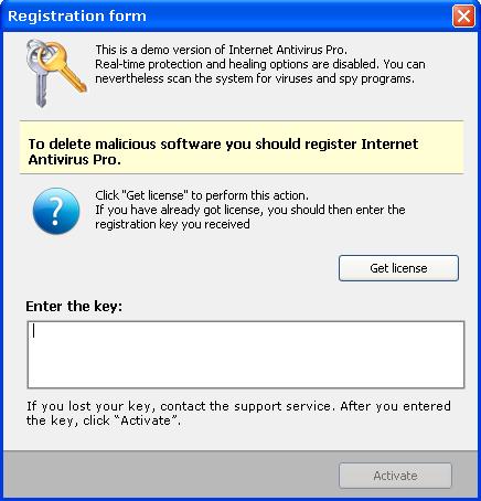 Internet Antivirus Pro - falešný antivir požaduje registraci