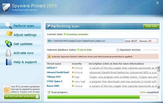 Falešný antimalware Spyware Protect 2009