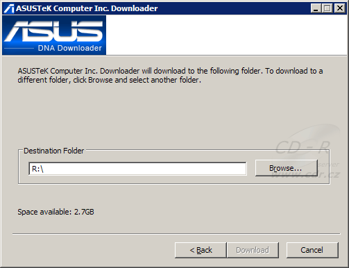 ASUS DNA Downloader - Změna složky na stahování - kořenová složka disku není povolena