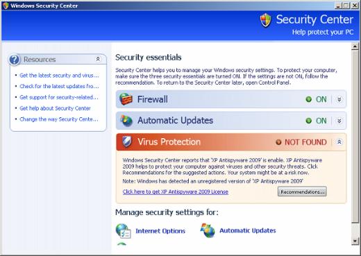 Falešný antimalware - XP AntiSpyware 2009 - náhrada centra zabezpečení ve Windows XP