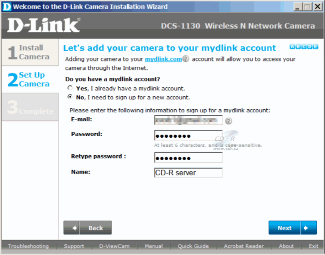 D-Link DCS-1130 - zřízení konta na mydlink.com