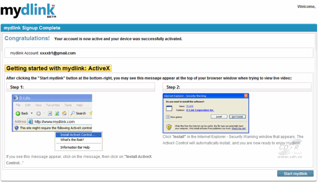 D-Link DCS-1130 - aktivace mydlink.com konta