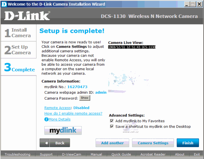 D-Link DCS-1130 - nastavení hotovo