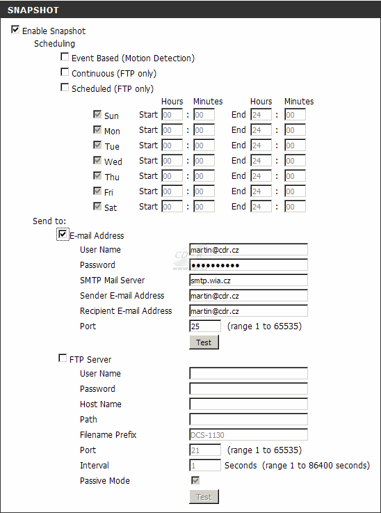 D-Link DCS-1130 - web rozhraní snapshot