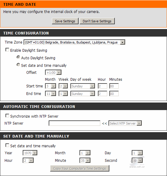 D-Link DCS-1130 - web rozhraní nastavení data a času