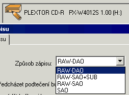 Plextor PX-W4012S CloneCD způsoby zápisu