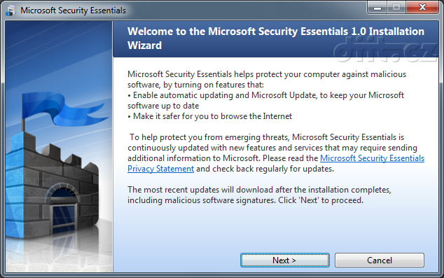 Microsoft Security Essentials: Instalátor