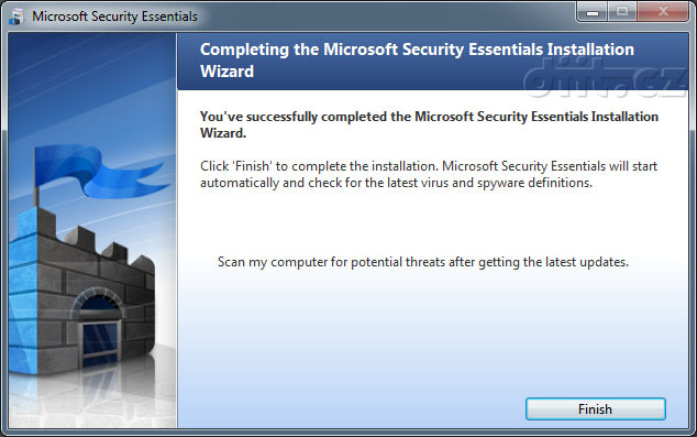 Microsoft Security Essentials: Dokončení instalace, výzva k aktualizaci