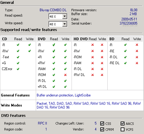 LiteOn iHES208 - Nero InfoTool