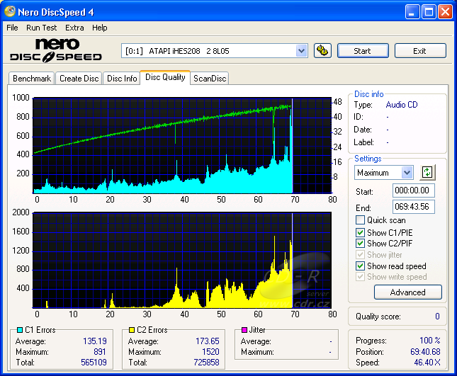 LiteOn iHES208 - CDspeed CD quality check