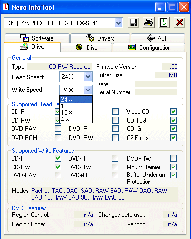 Plextor PX-S2410TU Nero InfoTool