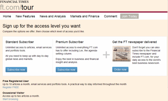 Financial Times placený přístup
