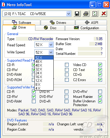 Teac CD-W552E Nero InfoTool